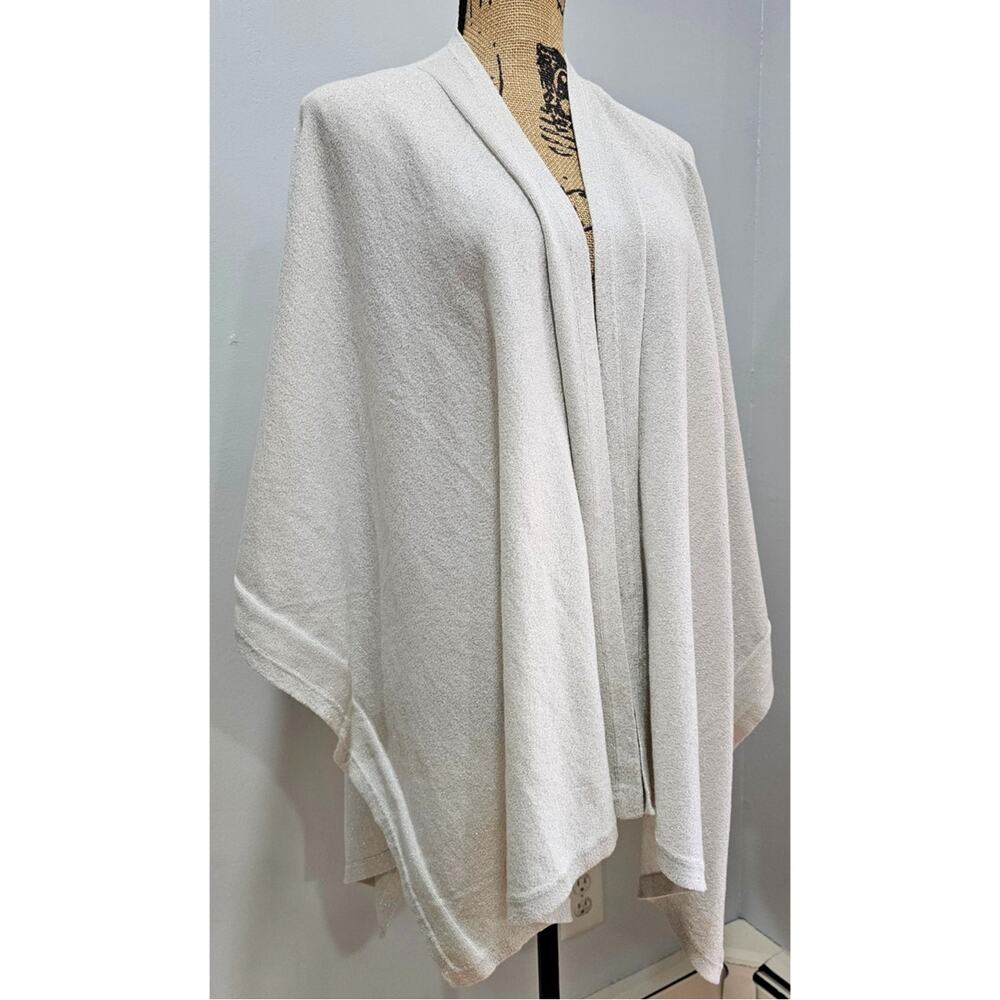 Brooks Brothers Open Front Shawl Cape Sweater Gray Silver Metallic OS, New - Picture 2 of 8